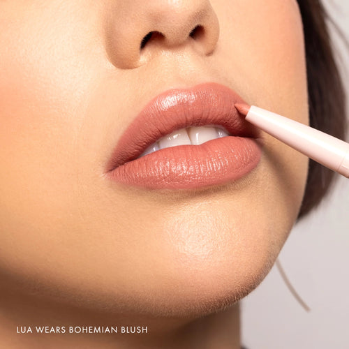 Lipsetter dual lipstick and liner model lua wearing bohemian blush