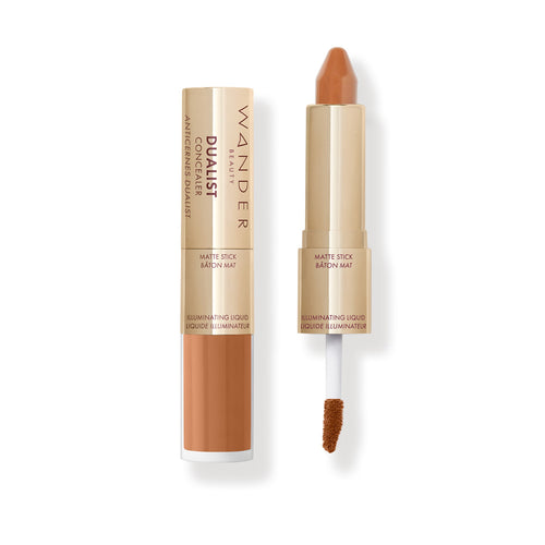 Wander Beauty Deep Dualist Matte and Illuminating Concealer showing both stick and liquid applicator ends