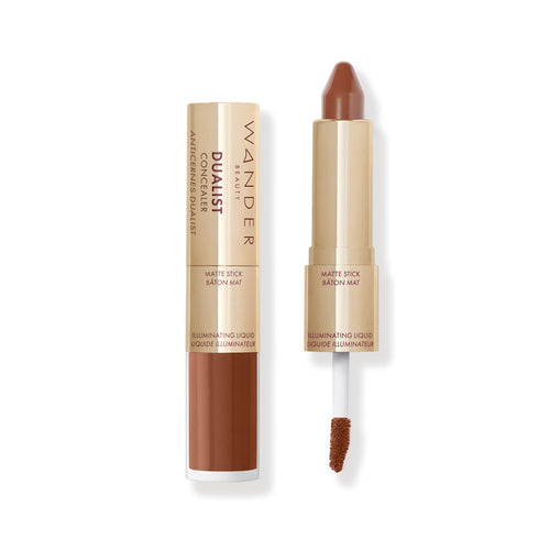 Wander Beauty Ebony Dualist Matte and Illuminating Concealer showing both stick and liquid applicator ends