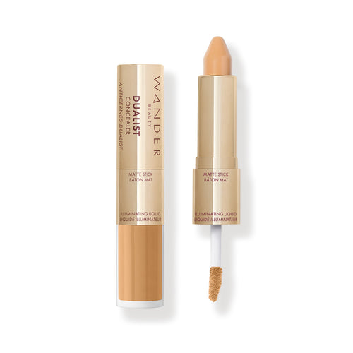 Wander Beauty Golden Medium Dualist Matte and Illuminating Concealer showing both stick and liquid applicator ends