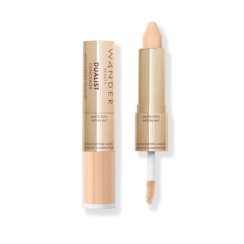 dualist matte and illuminating concealer shade Ivory fair on white