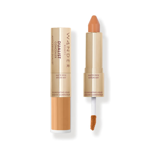 Wander Beauty Tan Dualist Matte and Illuminating Concealer showing both stick and liquid applicator ends