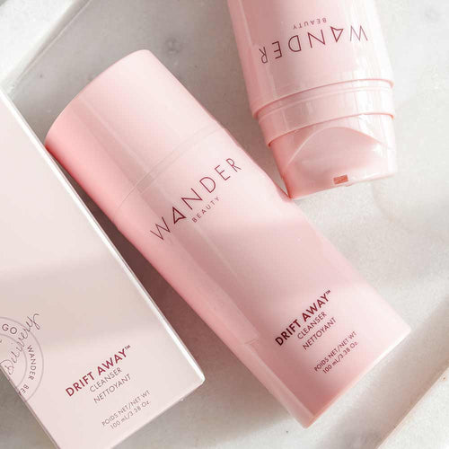 Two Wander Beauty Drift Away™ Cleansers with easy-to-use pump shown