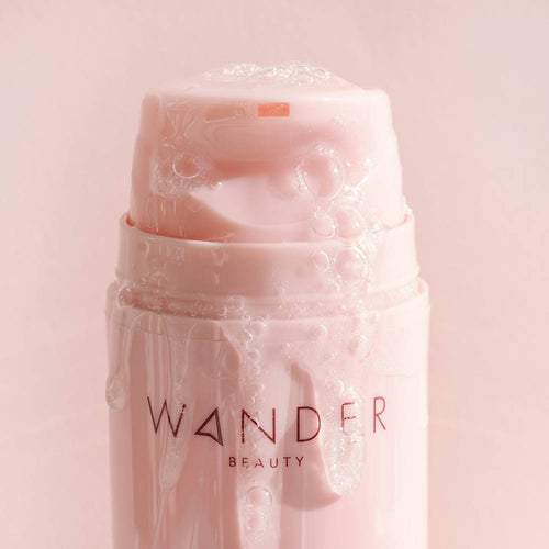 Wander Beauty Drift Away™ Cleanser with formula coming out of the easy-to-use pump